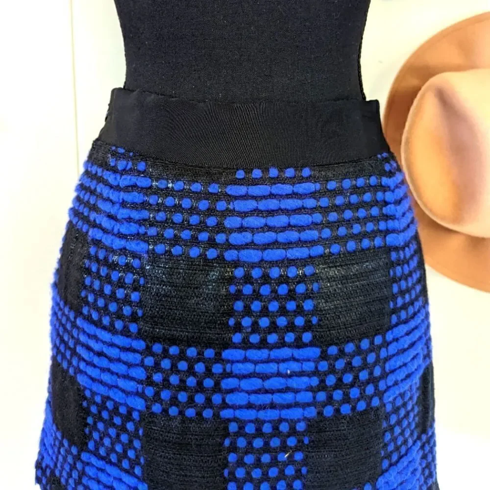 Milly of New York Mixed Media Plaid Wool Mini Skirt 4 Dark Feminine Rock Moody
